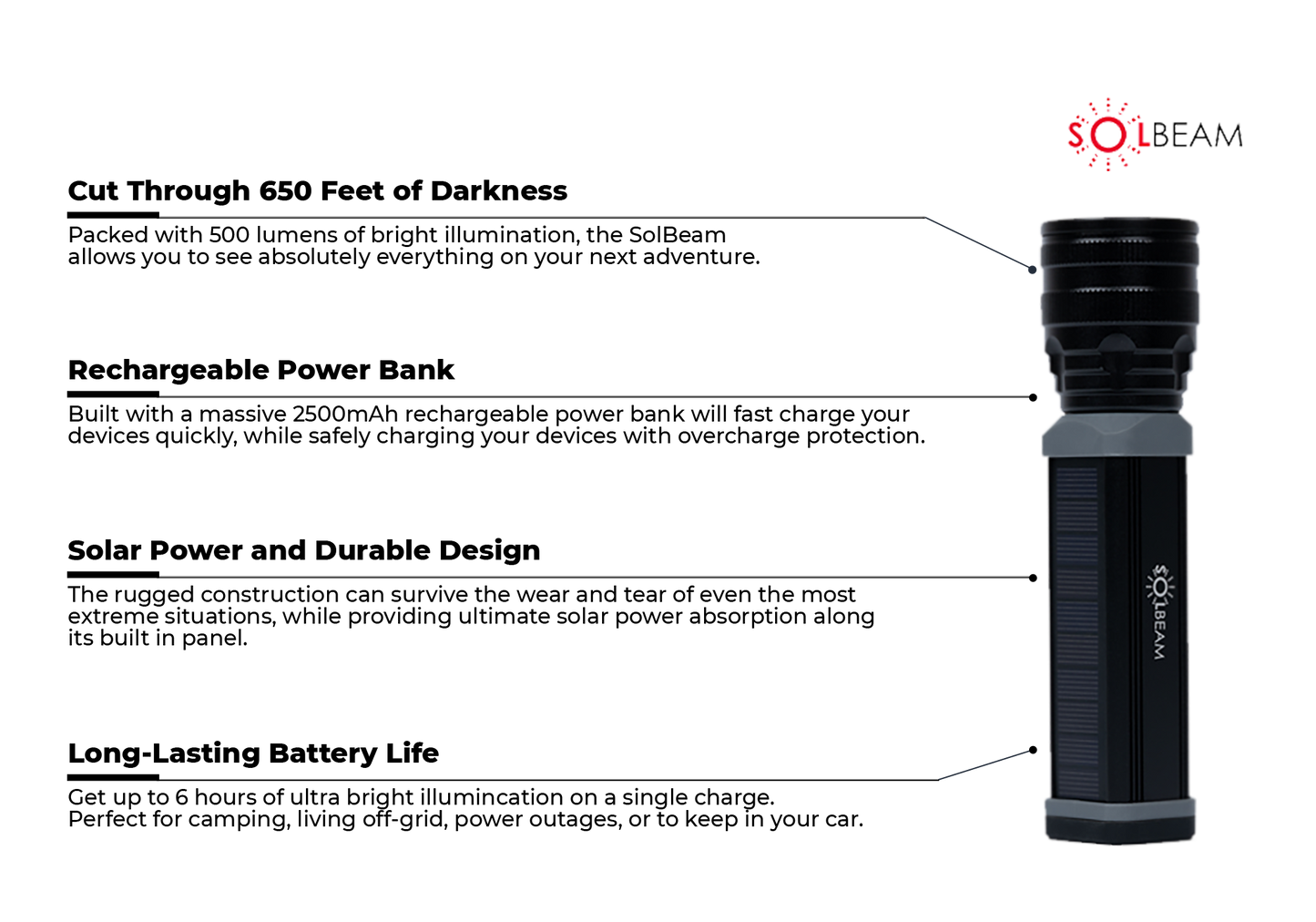 SolBeam High Powered Flashlight w/Power Bank