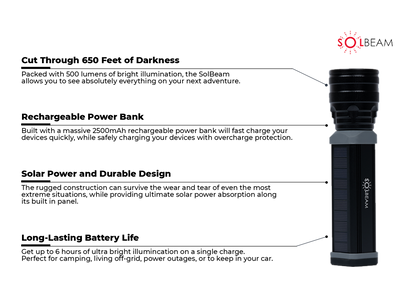 SolBeam High Powered Flashlight w/Power Bank
